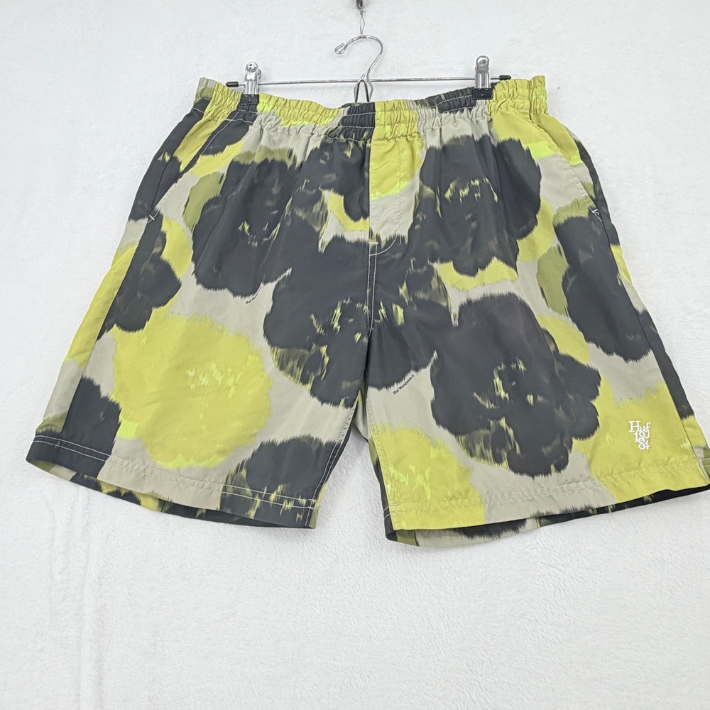 HUF Swim Shorts Mens Large Green Good Abstract Floral Ikat Print Board Trunks